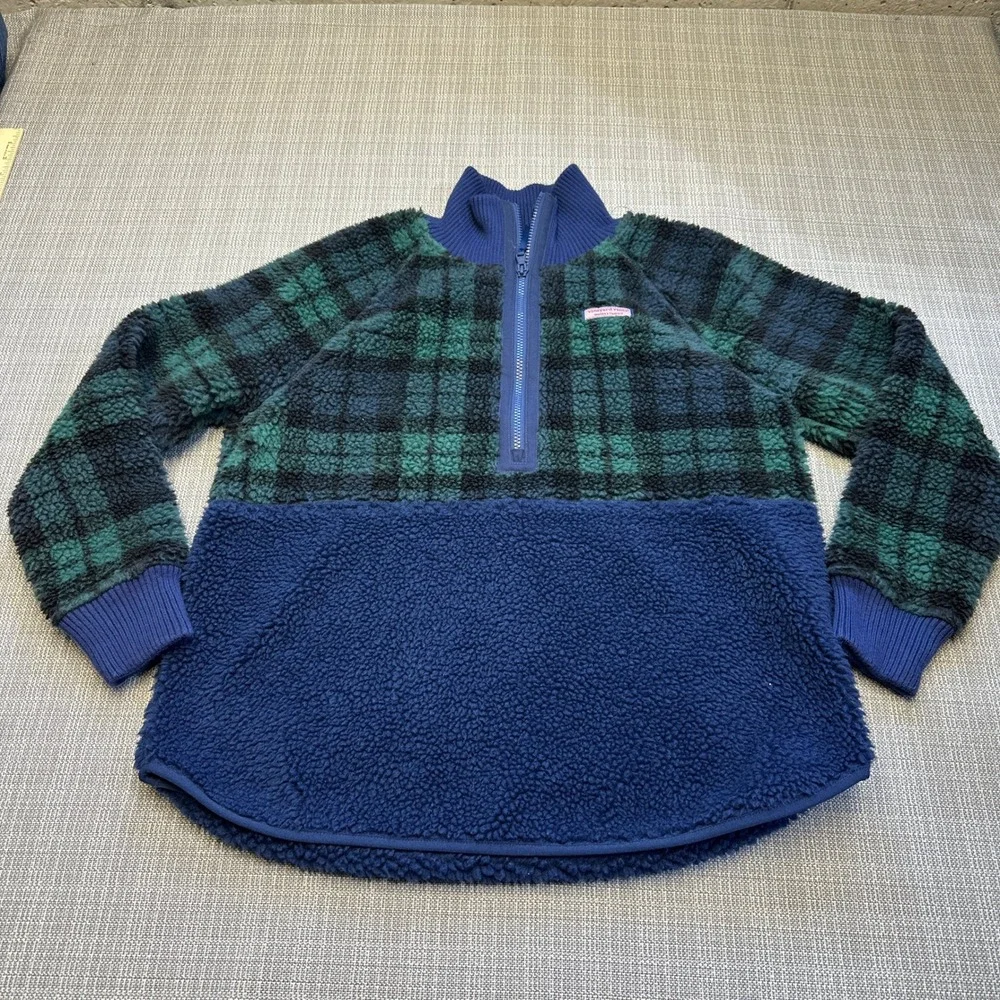 Vineyard‎ Vines Sherpa Fleece Pullover Womans Small Quarter Zip Plaid Cozy